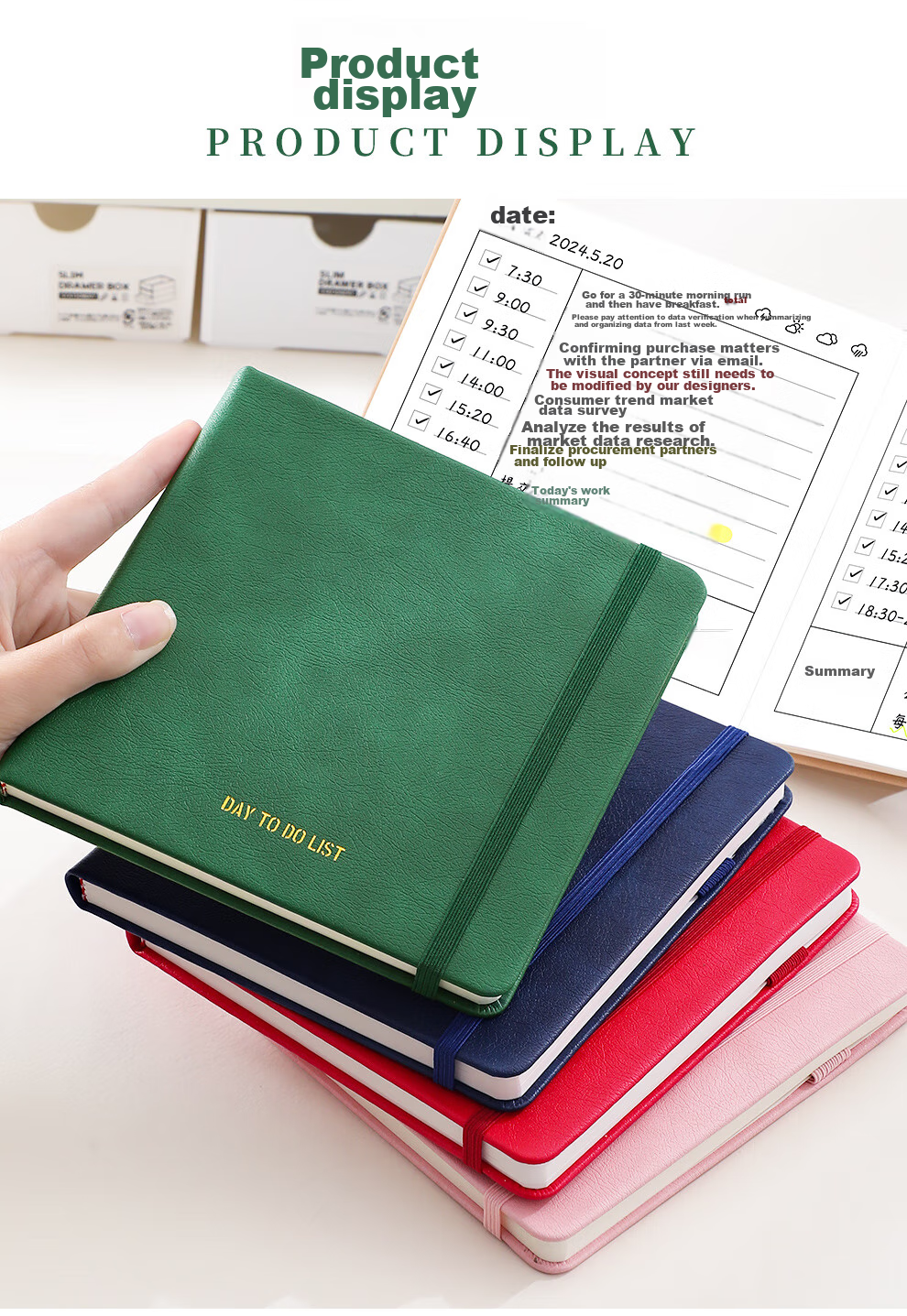 Zuolanzhe Daily Planner Portable Pocket Notebook Square Notepad Time Management Self-Discipline Check-In Schedule Book Handheld Journal Thick Diary Work Study Notebook Red 13