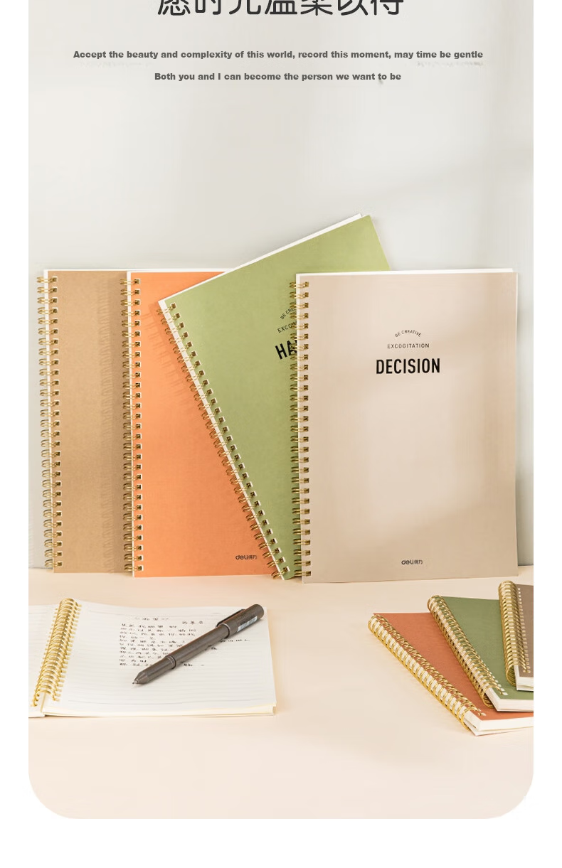 Deli 4 A5 Notebooks / 60 Sheets Simple Retro Series Spiral Notebooks, Spiral-Bound Notebooks, Journal, Error Correction Book, Student Exam Preparation LA560 15