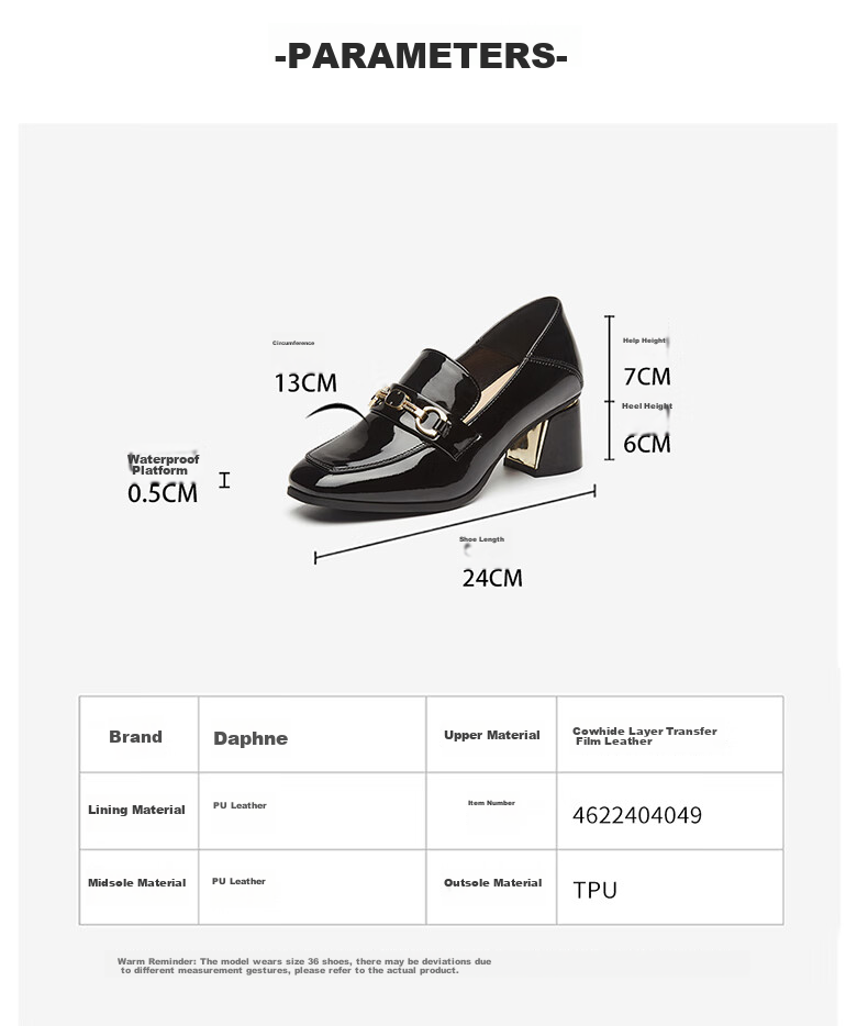DAPHNE Women's Formal Leather Shoes, British Style Chunky Heel High Heels for Work, Business Commute Loafers, Black Size 34 5