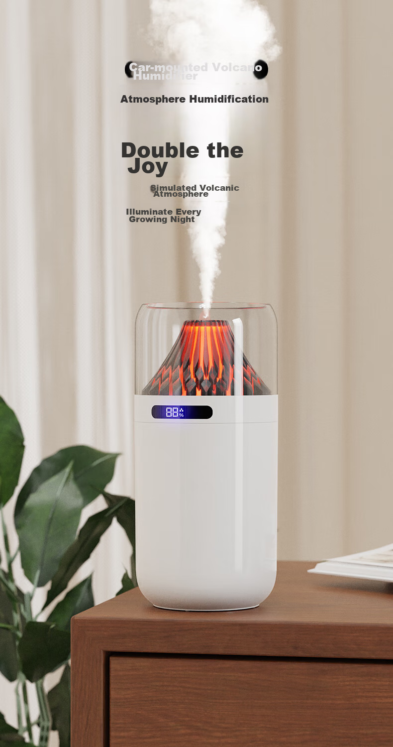 Kelleia USB Humidifier for Car, Bedroom, Quiet Operation, Baby, Office Desk, Large Capacity, Smart Digital Display, Night Light, Large Mist Spray, Power-Off Protection Humidifier, White - Rechargeable Model 1