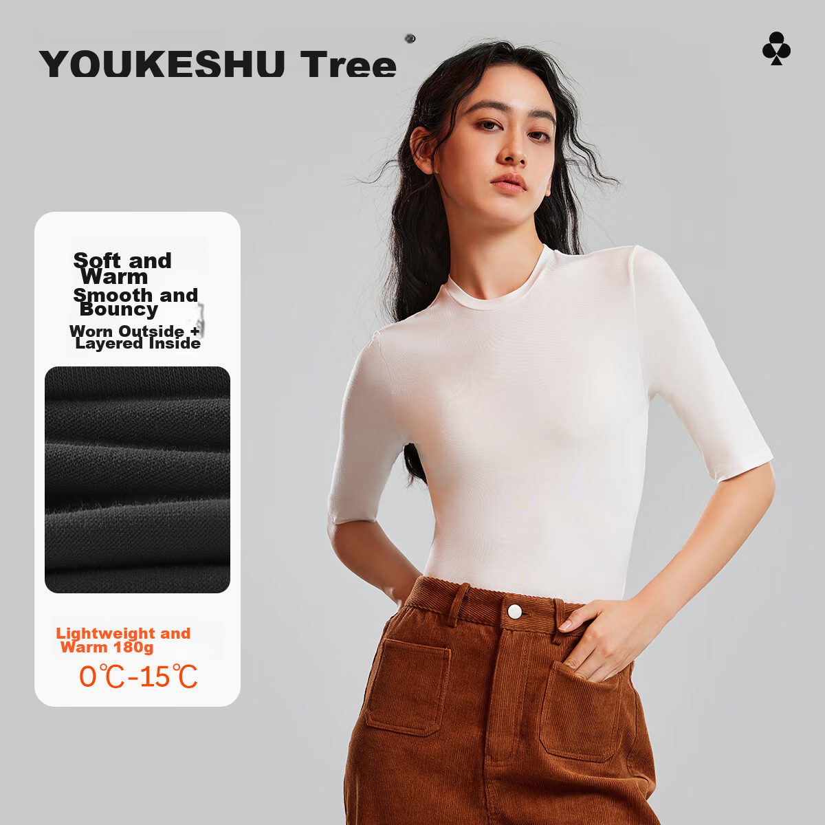 YOUKESHU Women's Base Layer, Spring Round Neck Comfortable Solid Color Inner Wear, Mid-Sleeve Top for Women, Versatile Girls' T-Shirt
