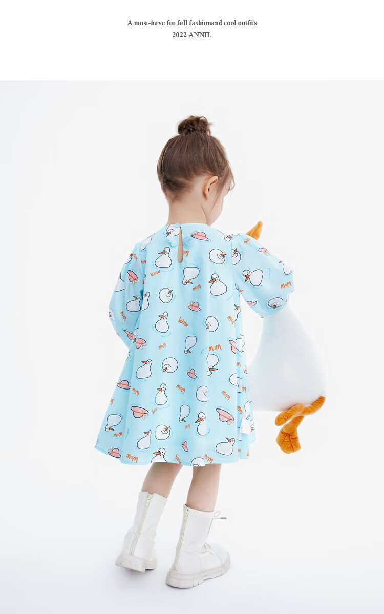 Annil Girls' Long-Sleeve Dress for Spring, Blue Floral Pattern, Size 100 6