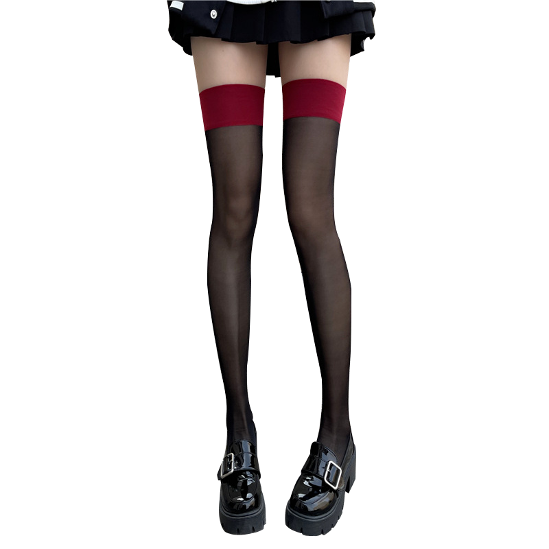 LangSha Silk Stockings for Women, 2 Pairs, Ultra-Thin Pure Desire Thigh-High Over-Knee Stockings, Sexy High-Leg Socks with Red Edge And Black Silk
