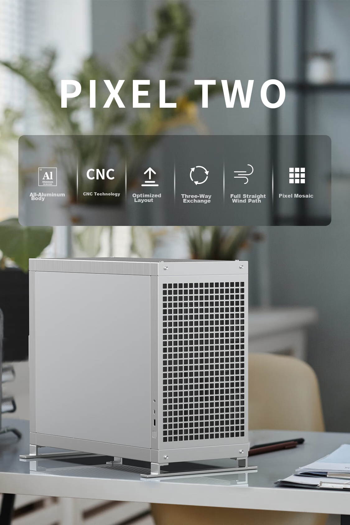 Abee PIXEL TWO All-Aluminum Computer Case, Silver with Aluminum Side Panel, Compatible with 4090 & 5090/Double 360mm Radiator Positions/E-ATX & EEB Motherboard/CNC Precision Machining 1