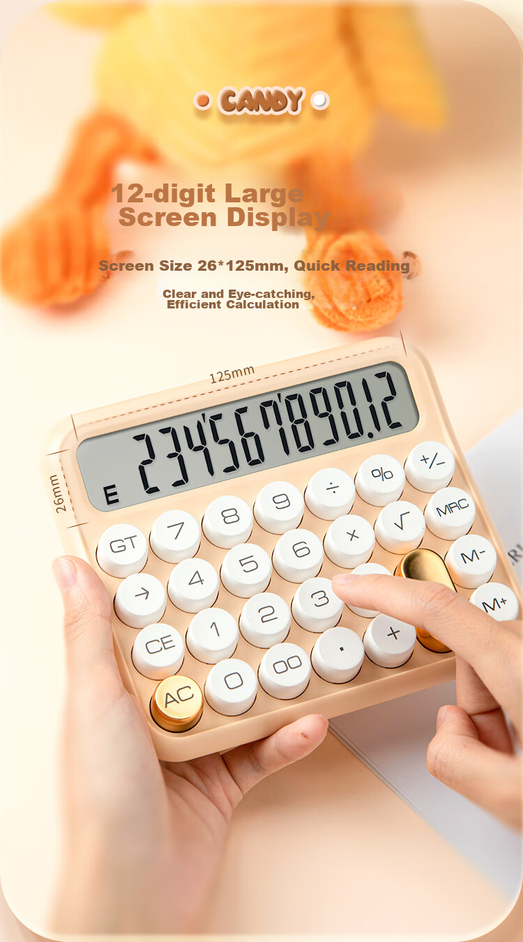 COMIX Calculator Candy Bean Dot Design, Desktop Computer, Cute 12-Inch Wide Screen Office Financial Office Supplies Gift, C-2023 Cool Pink 5
