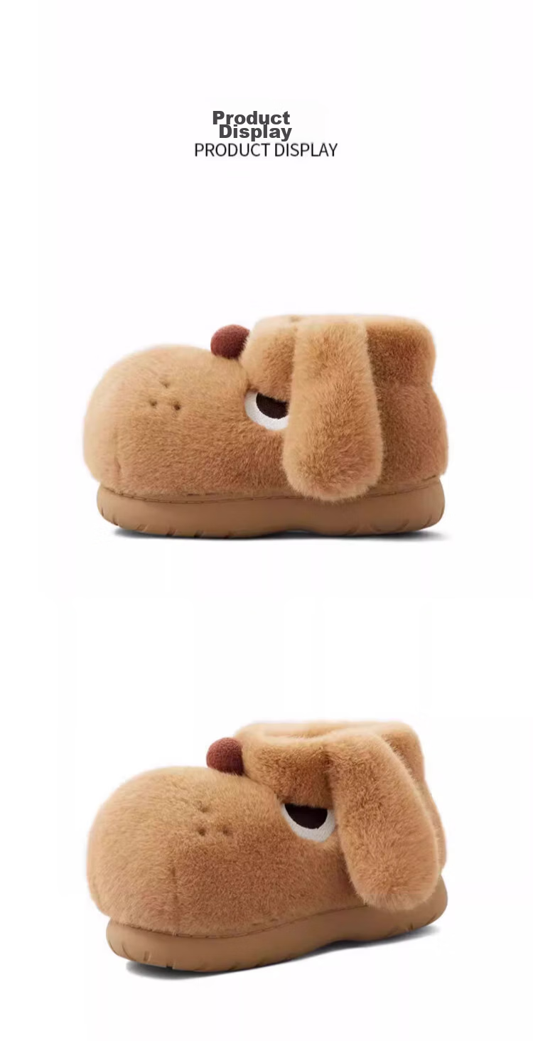 Chikoku Cute Puppy Cotton Shoes for Women, Autumn And Winter Home Non-Slip Cotton Slippers, Heel-Wrapped Warm Couple Plush Cotton Boots for Me 11