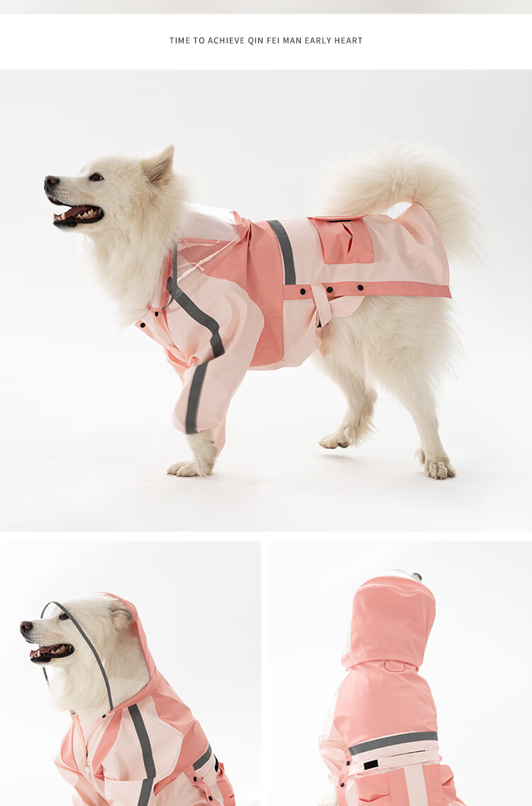 Qinfiman Dog Raincoat Large Dog Waterproof Hooded Rain Jacket for Golden Retriever Samoyed Alaskan Frost Blue 4XL 10