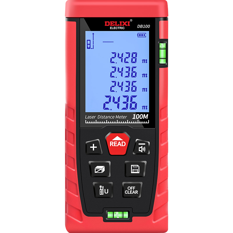 DELIXI ELECTRIC Laser Distance Meter High-Precision Infrared Room Measuring Device for Home Use Electronic Ruler DB Series Dual Horizontal Bubbles 100 Meters