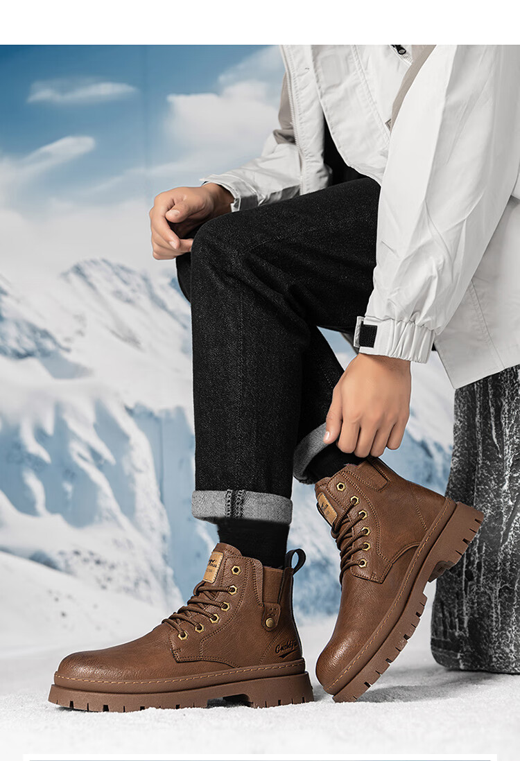 G.N.Shi Jia Men's Martin Boots for Autumn And Winter, Thick-Soled Heightening Retro Distressed Work Boots, Red-Brown, Size 41 (Sneaker Size) 29