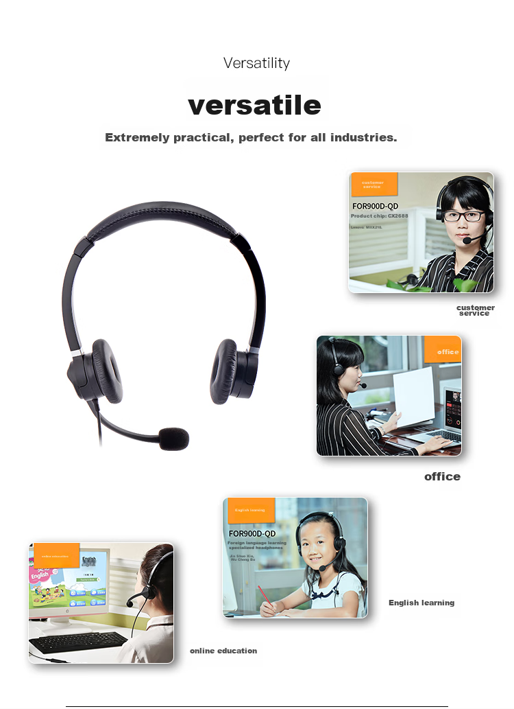 HION FOR900D Over-Ear Binaural Headset for Customer Service Centers, Online Education Training, Noise-Cancelling Call Center Headphones - Crystal Head + Volume Control + Mute (B4.1) 5