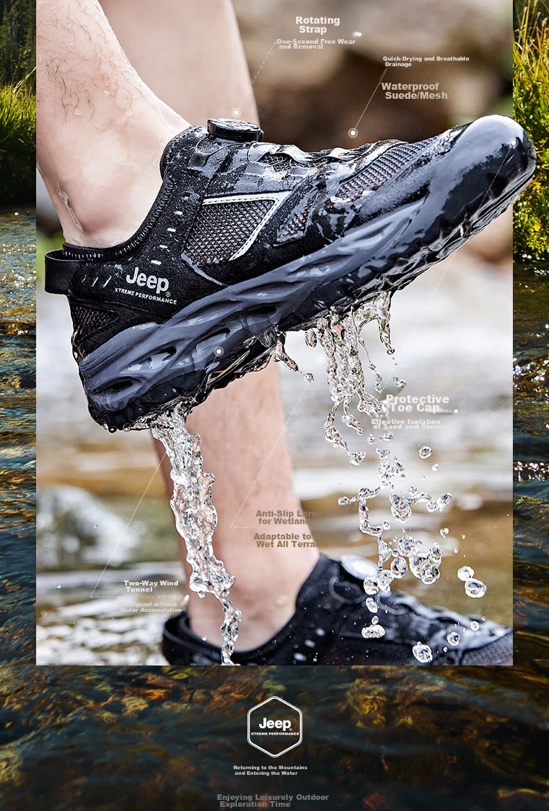 JEEP Men's Outdoor Breathable Hiking Shoes, Quick-Drying Amphibious Water Shoes, Non-Slip Wear-Resistant Mountaineering Boots for Me 2