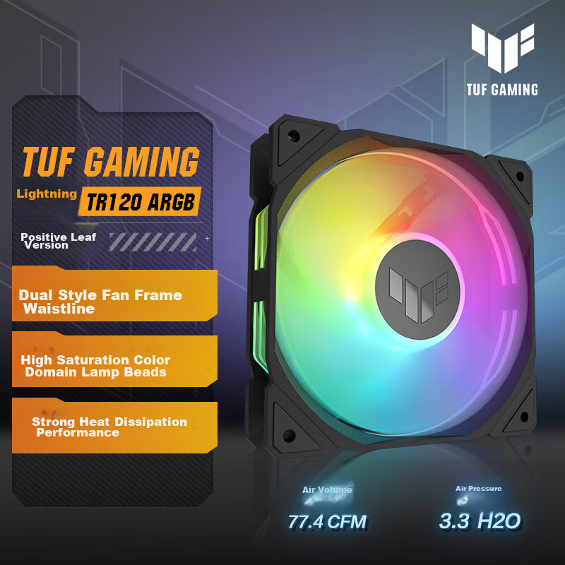 ASUS TUF GAMING TR120 Thunderbolt Case Fan, ARGB Fan, PWM Temperature Control Speed Adjustment, Dual-Layer LED Array, 28mm Thick Blade