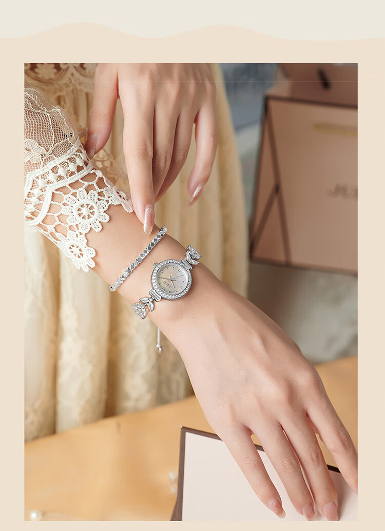 Julius Watch for Women, Mermaid Gift Box, Girlfriend Gift, Zirconium Bracelet, Quartz Ladies' Student Watch, Rose Gold MG-1435B 14