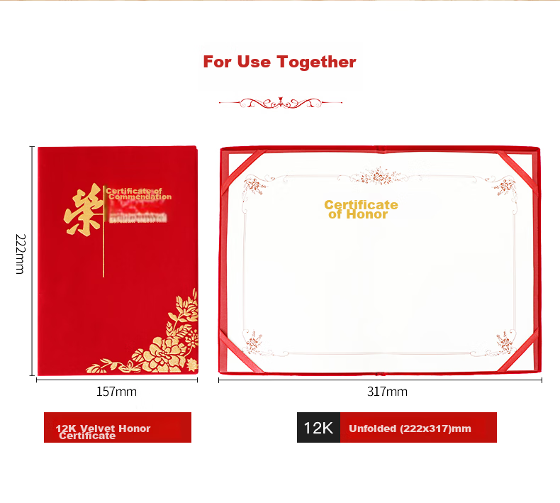 Befon 12K Velvet Gold-Stamped Certificate Cover, Award Certificate Cover, Recognition Award Certificate Cover, Commendation Award Certificate Cover with A4 Inner Sheet, Single Book Pack 6549 2