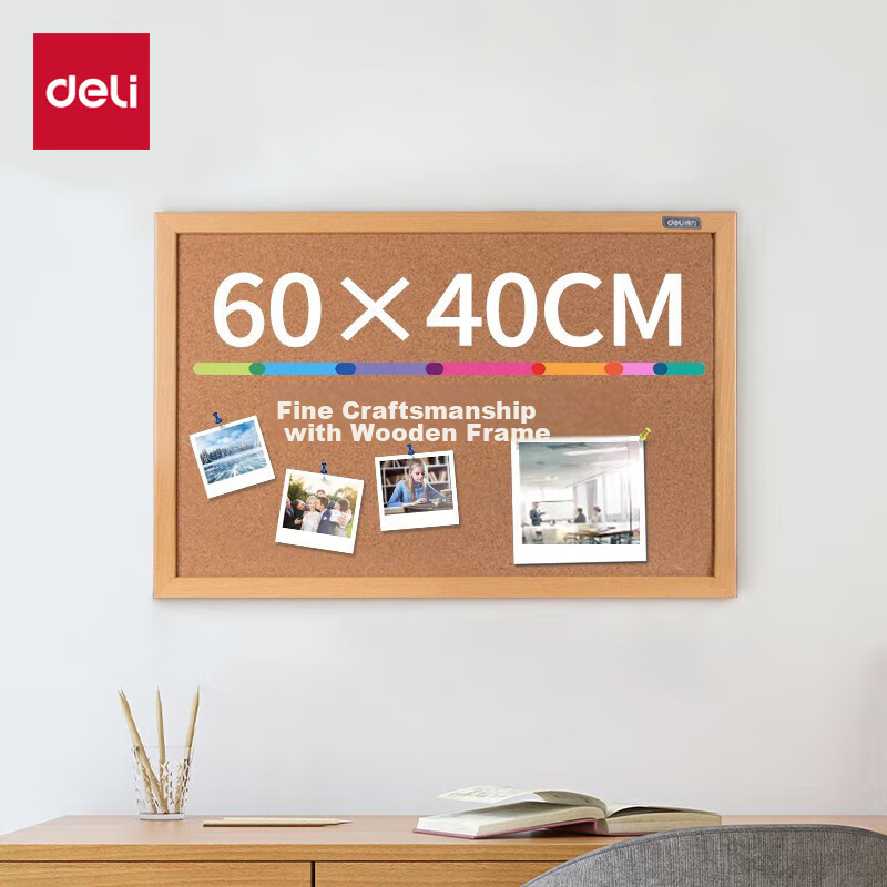 Deli 40*60cm Whiteboard Cork Board Wall/Message Board/Home Memo Board/Photo Wall Board Home Dormitory Message Board (Wood Frame, Pin Message) 8762
