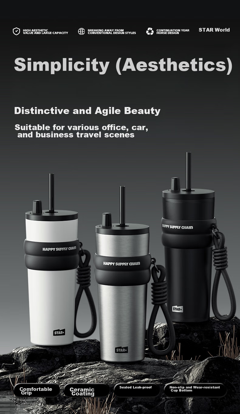 Shidajia Insulated Mug, Large Capacity Water Bottle for Men And Women, Premium Business Tumbler with Straw, 316 Stainless Steel Car Cup 2