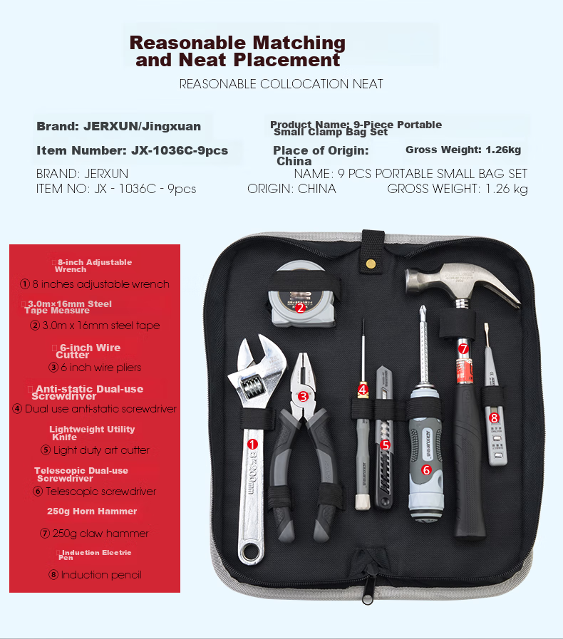 JERXUN Household Hardware Tool Set, Multi-Functional Combination Toolbox Kit, Repair Pliers, Screwdrivers, Wrenches, Tape Measure Set 3