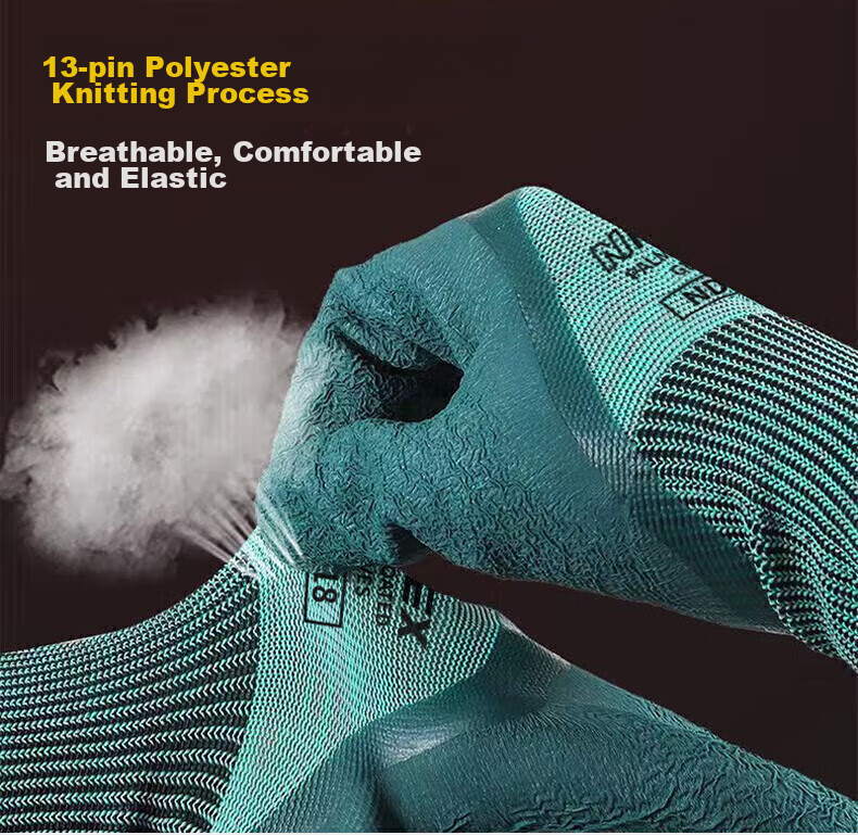 SHENGLI Work Gloves, Gardening Gloves, Wear-Resistant, Non-Slip, Thin, Latex-Coated, Highly Elastic, Breathable Rubber Gloves, for Handling And Work, ND150S, 12 Pairs 6