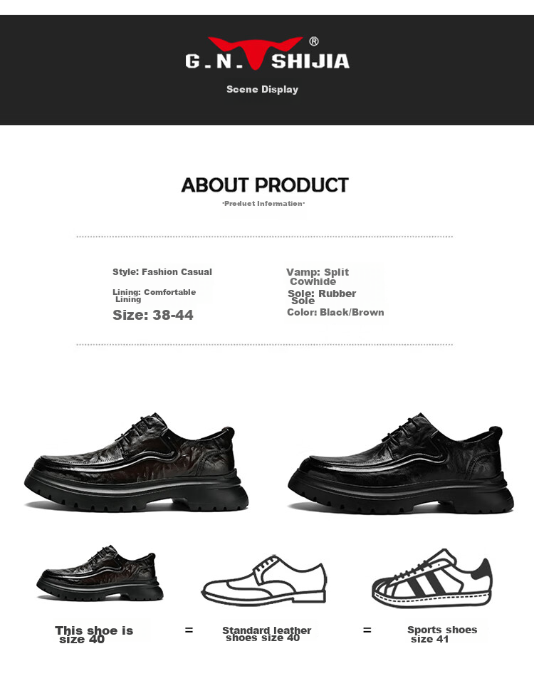 G.N.Shi Jia Men's Shoes, 2026 Spring And Autumn New Style British-Inspired Business Casual Leather Shoes, Chunky Heightening Formal Shoes for Men, Wedding Shoes 7