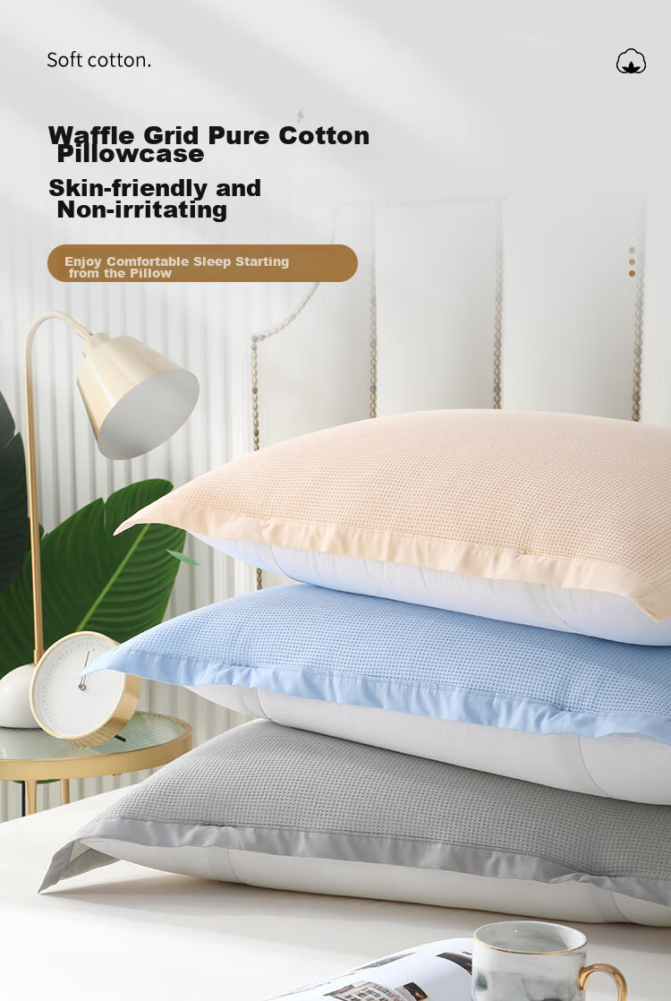 Zhuyibai Pure Cotton Waffle Pillowcase 1 Pair, Gauze Breathable Sweat-Absorbing Adult Pillowcase Non-Slip Fixed Blue 1