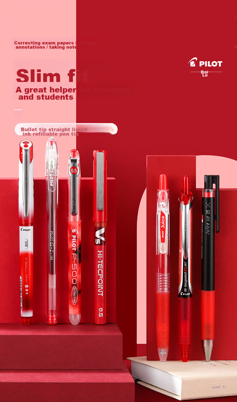 PILOT Retractable Red Gel Pen, Smooth Writing, Quick-Drying, for Signing, Exam Practice, Office Use, Business Pen, Stationery Set, Teacher's Day Gift, Value Pack of 5 Pens 1