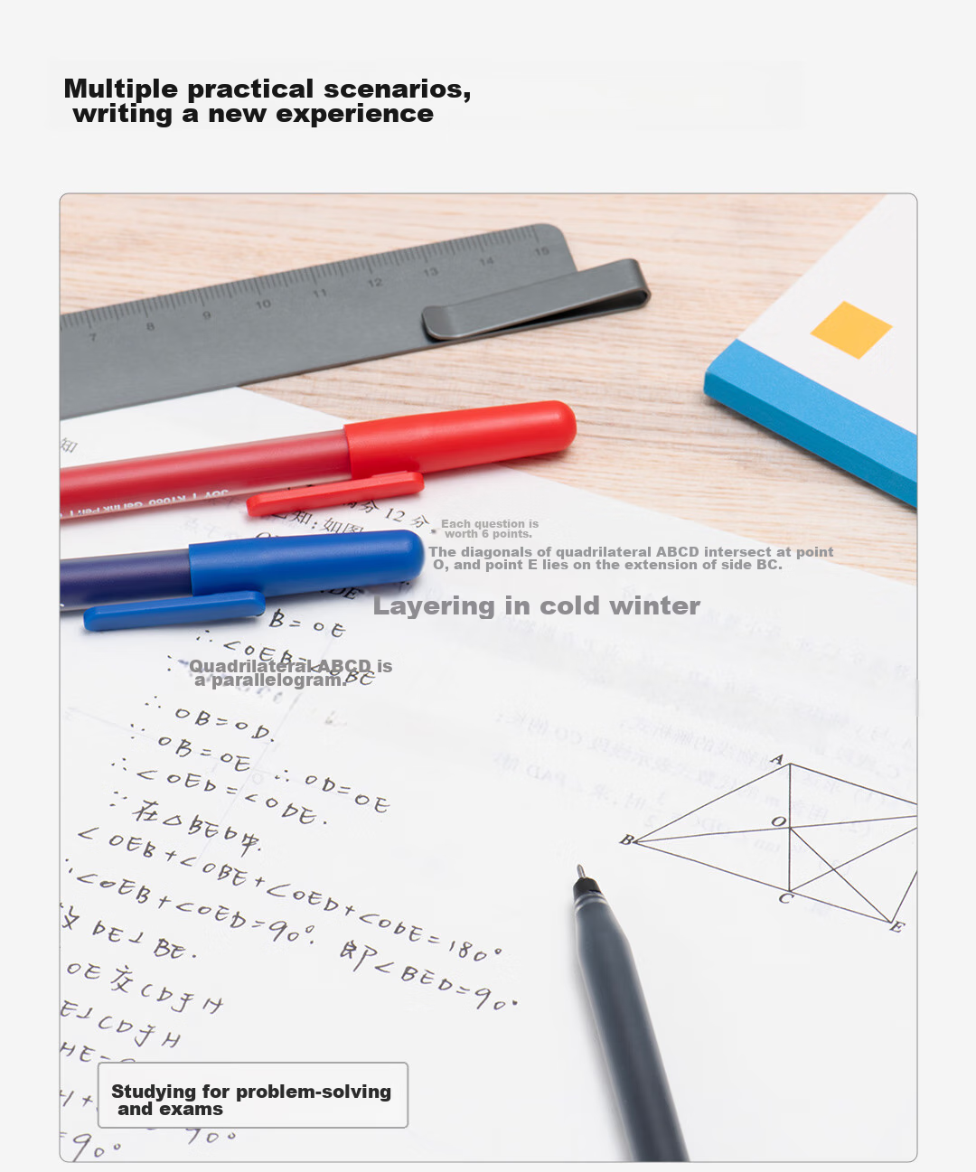 KACO JOY 0.5mm Black Gel Pen 3-Pack Quick-Dry Waterproof Fade-Resistant for Homework Exam Note-Taking 9