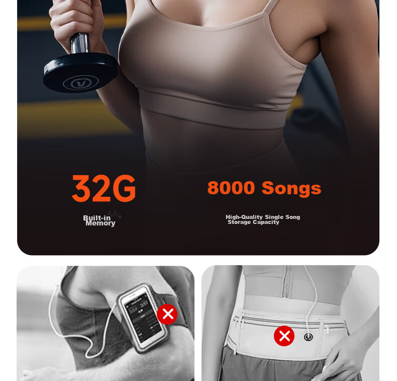 Aiwa G3 [With Built-In 32GB Large Memory], Bone Conduction Bluetooth Headphones, Sports Swimming Professional IPX7 Waterproof, Wireless Non-In Open-Ear Design, Sweat-Resistant, Long Battery Life 24