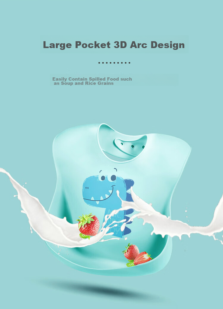 DOCTOR MA Baby Bib Silicone Bib Infant Feeding Bib Children's Waterproof Cover-Up Blue Dinosaur 2