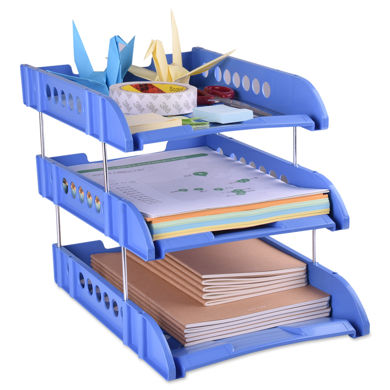 LISON Three-Tier File Tray, Blue Office Desk Organizer, Plastic File Holder, Document Storage Box, File Rack, 3C Digital Products, All-Net Low Price