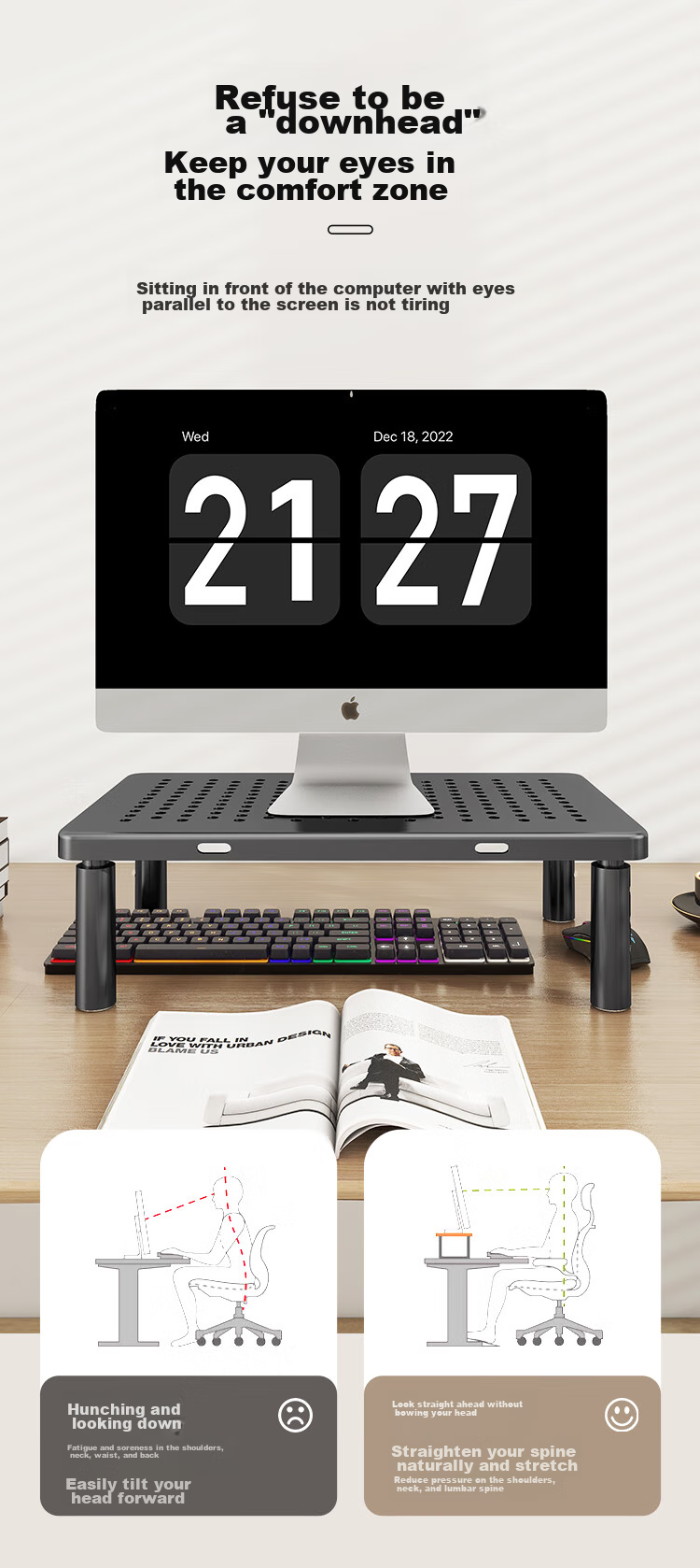 ATSCORE Monitor Riser Stand, Laptop Stand, Laptop Cooler, Desktop Computer Monitor Desk Keyboard Storage Base Storage Rack 2