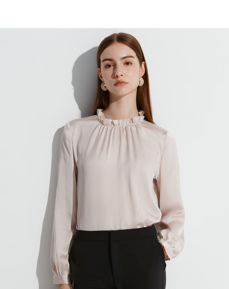 G2000 [Smooth Color Cotton Fabric] Spring And Autumn Mall Matching Smooth Draping Elegant Casual Shirt, Snow White, Size 34 2