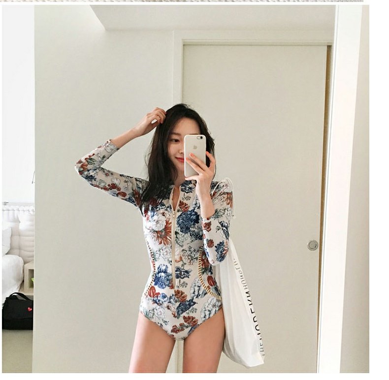 DK Conservative One-Piece Swimsuit for Women, Sexy Bikini, Tummy Control, Slimming, Vacation Hot Spring Swimwear, Black Floral Pattern, Size M 5
