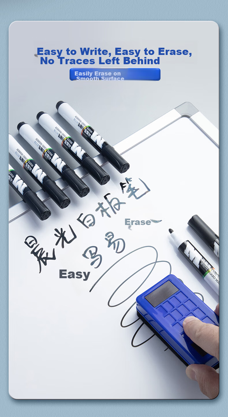 M&G Stationery Erasable Whiteboard Markers Easy to Erase D10 Value Edition Single-Tip Office Meeting Pen Refillable Black 10 Pcs/box AWMY2201 5