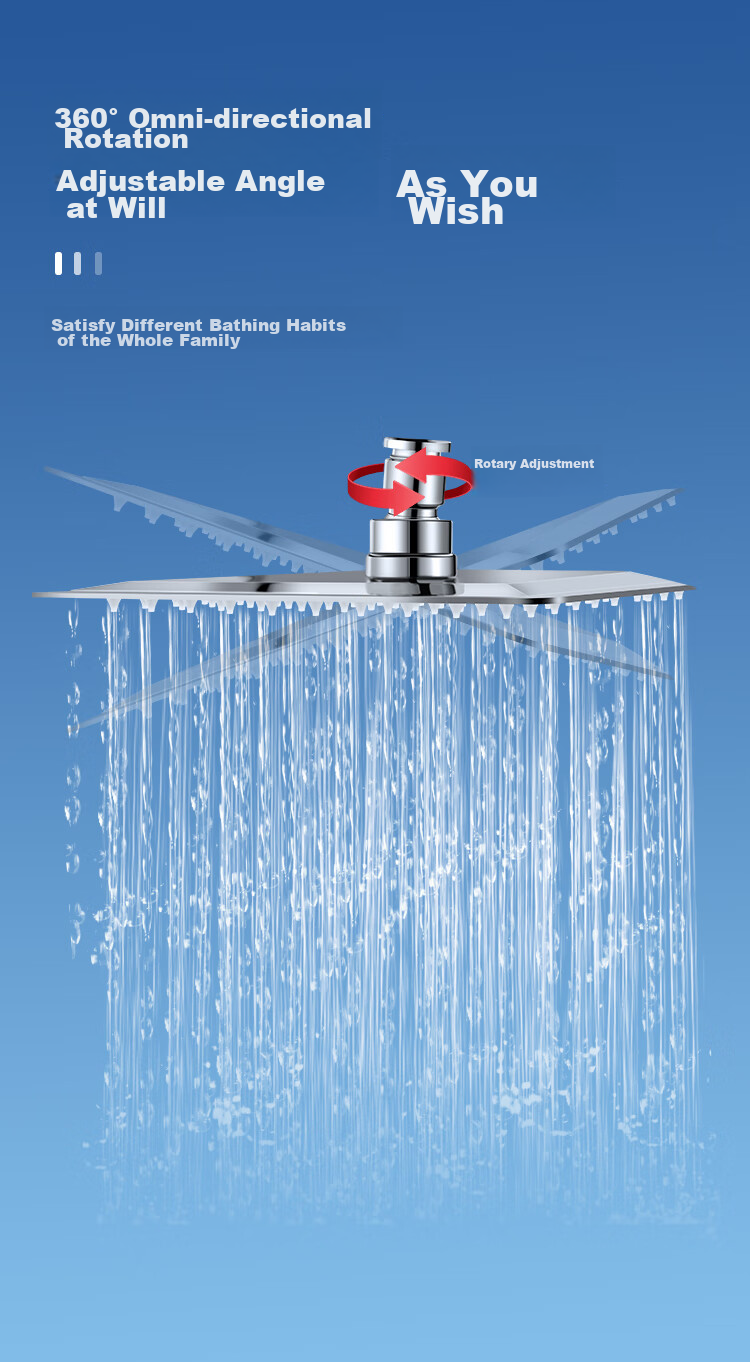Larsd AL8073 Top Spray Shower Head, 304 Stainless Steel Shower Head, Heat-Resistant, Square Ultra-Thin Top Spray Head 5