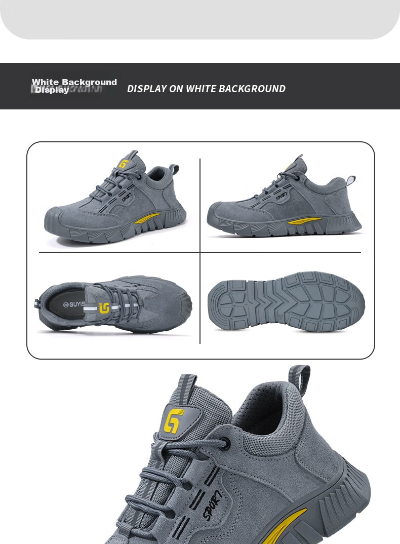 JUNBU Safety Shoes for Men, Steel Toe Cap, Anti-Smashing, Puncture-Resistant, Lightweight, Comfortable, Wear-Resistant, Construction Site Safety Work Shoes 0266BK Size 44 17