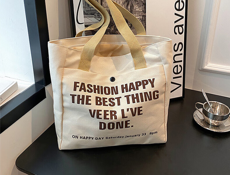 Siwangongli Canvas Bag, Large Capacity, Artistic Style for Women, Shoulder Bag, Fashionable Versatile Commuter Tote Bag with Letter Desig 2