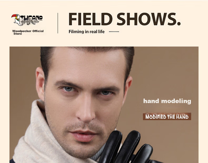 TUCANO Leather Gloves for Autumn And Winter Cycling, Men's Fleece-Lined Thick Warm Windproof Water-Resistant Touchscreen Motorcycle Riding Gloves 16