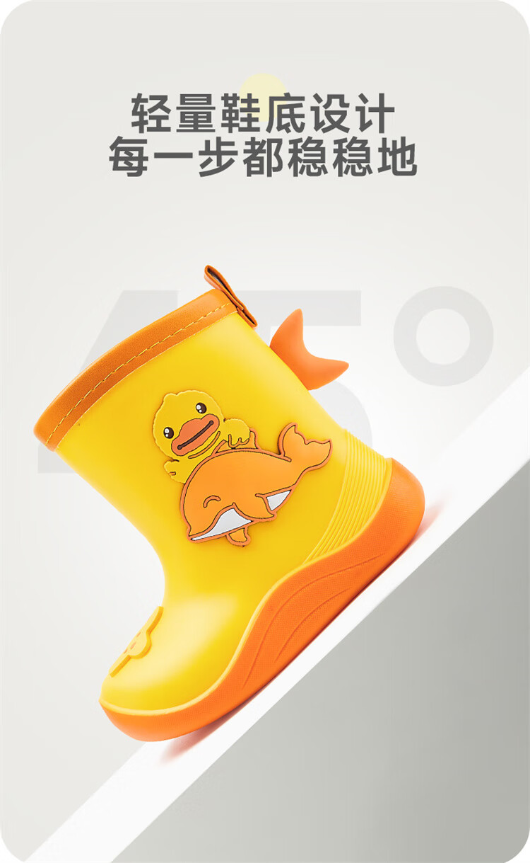 B.Duck Children's Rain Boots, Cute Cartoon Design for Boys And Girls, Mid-Calf Waterproof Rain Boots, Summer Style, Model 5914, Blue Color, Size 24 4