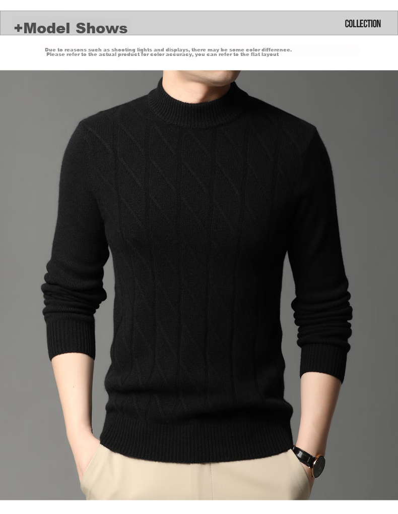 Hengyuanxiang Men's Cashmere Sweater, Autumn And Winter Thickened 100% Pure Cashmere, Business Casual Base Layer Knit Sweater, Winter Warm Clothing 18