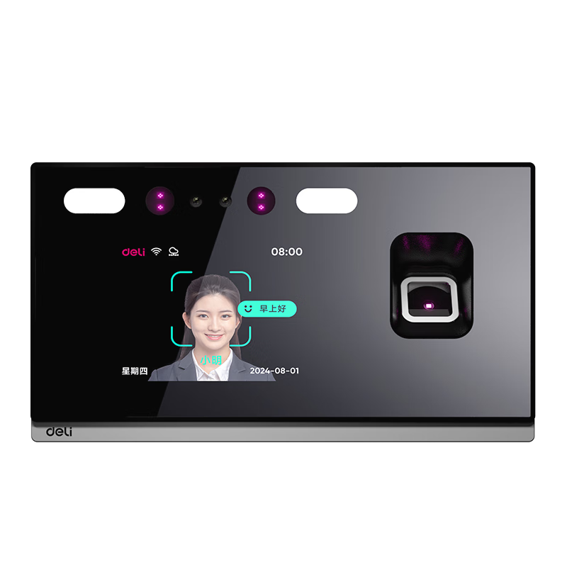 Deli Attendance Machine with Fingerprint And Facial Recognition All-In Device, Visible Light Dynamic Face Attendance, Anti-Photo Video Check-In, Bluetooth Connection, WeChat Mini Program Management D63W