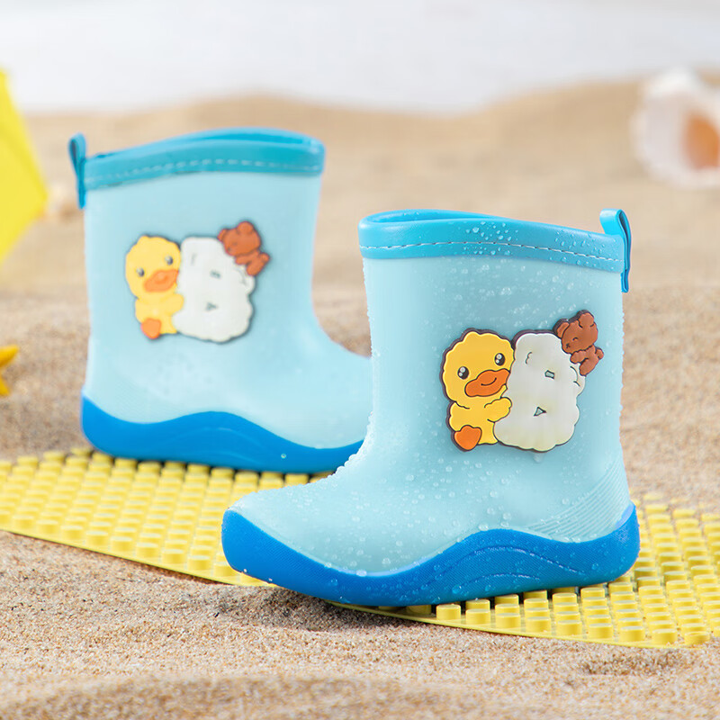 B.Duck Children's Rain Boots, Cartoon Waterproof Shoes for Boys And Girls, Summer Rubber Boots, Model 5915, Blue, Size 24