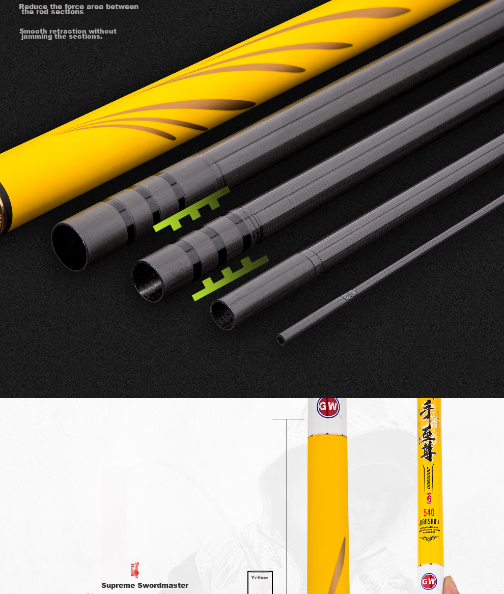 GW Fishing Rod Jian Shou Zhen Xun 7.2 Meters Strong And Durable 28-Section All-Purpose Big Fish Rod Ultra-Light Ultra-Hard High Carbon Steel Platform Fishing Rod 12