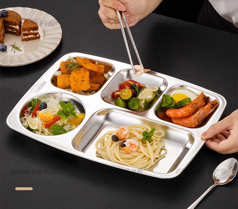 FISDDIS304 Stainless Steel 6-Compartment Commercial Fast Food Tray 350g 16