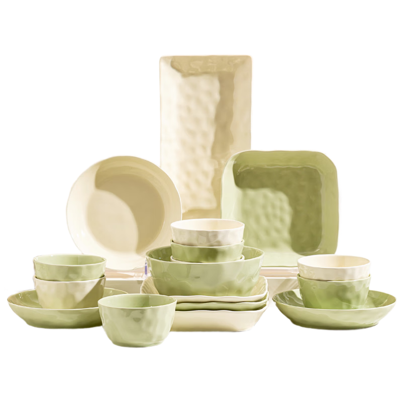 KANGQIN Cream-Colored Tableware Set, Underglaze Color, Aesthetic Housewarming Dinnerware, 65 Pieces for 10 People, Upgraded Luxury Gift Box