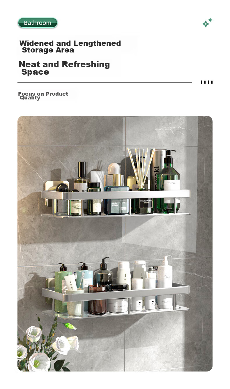 Baihan Bathroom Storage Rack, No Drilling Required, Wall-Mounted Hooks for Toilet, Washroom, Sink, Corner Shelf, Shower Room 2