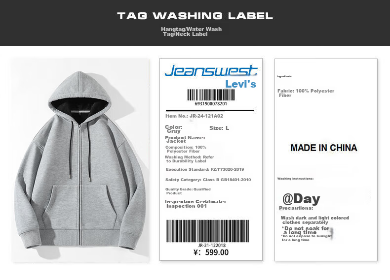 Jeanswest Men's Sweatshirt, Autumn Season, 320g Heavyweight Cotton Jacket, Trendy Letter Zipper Cardigan Top for Men C 26