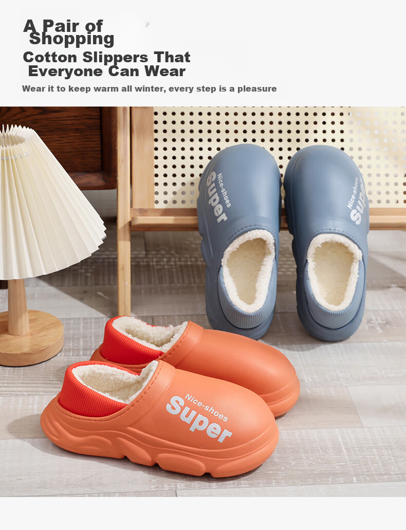 GUOLUOFEI Thick Cotton Slippers for Men And Women, Autumn Outdoor Wear, Waterproof Non-Slip Fleece-Lined Indoor Home Heel-Covering Cotton Shoes, White, Size 36-37 1