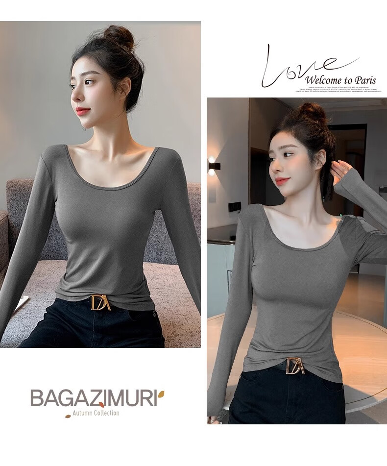 Woodpecker Modal Base Layer Women's Double U Neck Long Sleeve T-Shirt Stylish Outerwear Thin White S 16