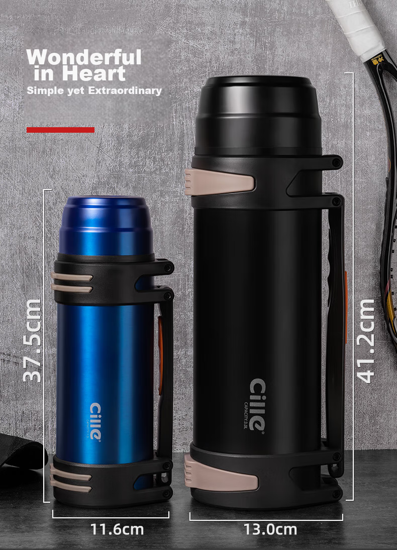 Cille Large Capacity Travel Kettle 304 Stainless Steel Household Electric Kettle Car-mounted Vacuum Outdoor Insulated Water Bottle Black 1.9L 9