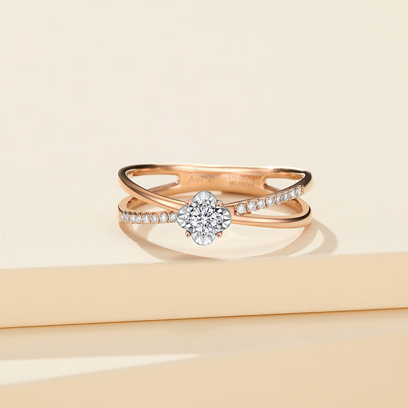 潮宏基 chj jewellery 眷恋 钻石18k金玫瑰金彩金戒指女款 srk